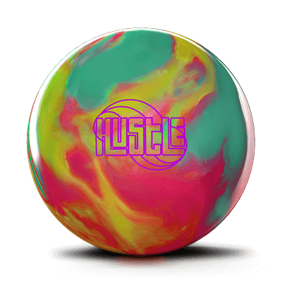 Roto Grip Hustle Glow bowling ball featuring Hustle symmetrical core and VTC pearl reactive coverstock, factory Power Edge finish, medium-low flare potential, clean through the fronts with length and late angular backend, designed for light to medium oil and short to medium patterns, providing versatile control and performance for all skill levels
