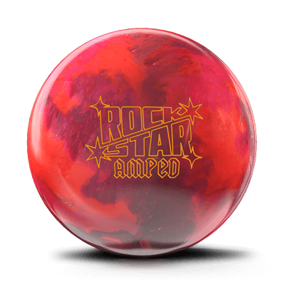 Roto Grip Rockstar Amped bowling ball featuring Rocker symmetrical core with A.I. Core Technology and NanoStar Pearl reactive coverstock, factory Power Edge polished finish, medium-high flare potential, clean front-lane motion with strong backend reaction, designed for medium to medium-heavy oil conditions with amplified continuation and striking pin action