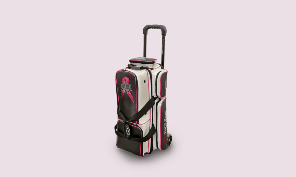 Paint the Lanes Pink Rolling Thunder bowling bag with pink ribbon design for breast cancer awareness