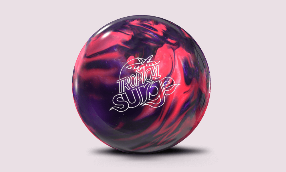Tropical Surge Pink-Purple bowling ball supporting Paint the Lanes Pink breast cancer awareness collection