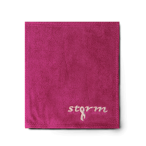 Storm pink shammy bowling towel for oil removal supporting Paint the Lanes Pink breast cancer awareness