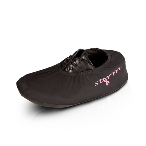 Storm black ladies bowling shoe cover with pink Storm logo supporting Paint the Lanes Pink collection