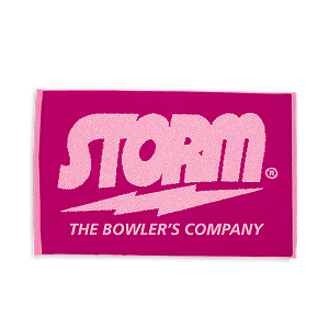 Storm woven towel in pink with white Storm logo supporting Paint the Lanes Pink collection